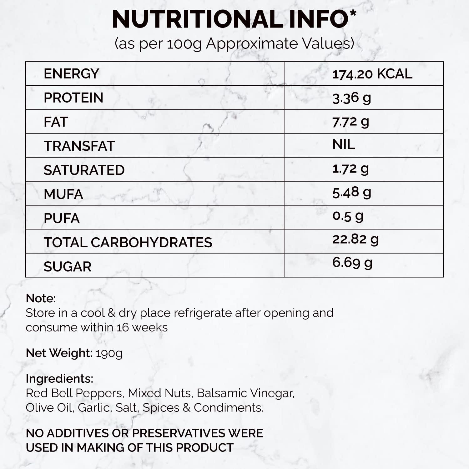 The Gourmet Jar The Gourmet Jar Roasted Red Pepper Pesto 190g| 100% Natural & No Preservatives| Contains 78% Red Bell Peppers| Sandwich Spread| Enjoy it with pasta, as a spread for sandwiches or as a dip for crackers & lavash sticks| Pack of 2