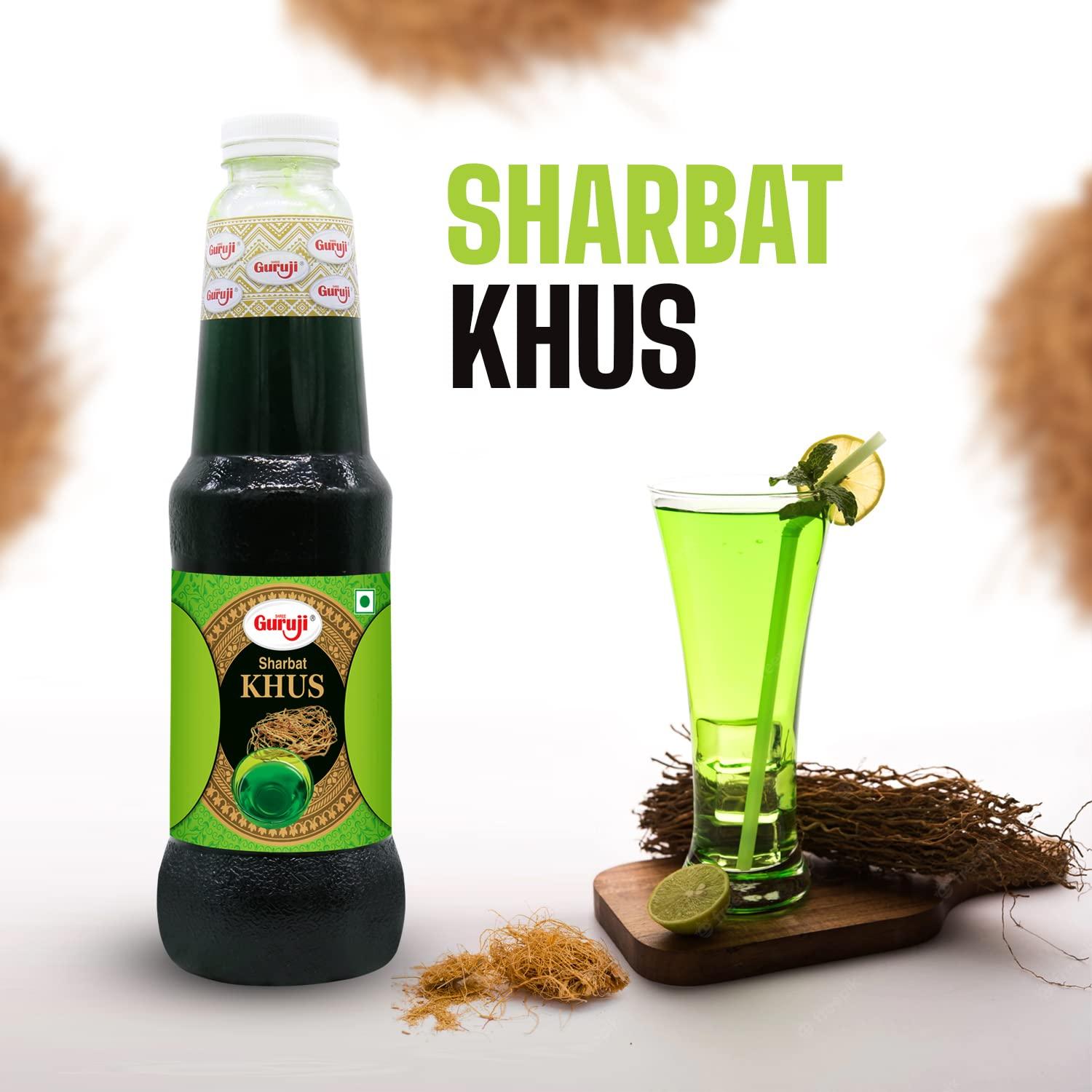 SHREE Guruji SHREE Guruji Rose Sharbat & Khus Sharbat Combo Pack Sizzling Beverage Instant Refreshing Syrup Drink For Summer (1 Litre), Liquid