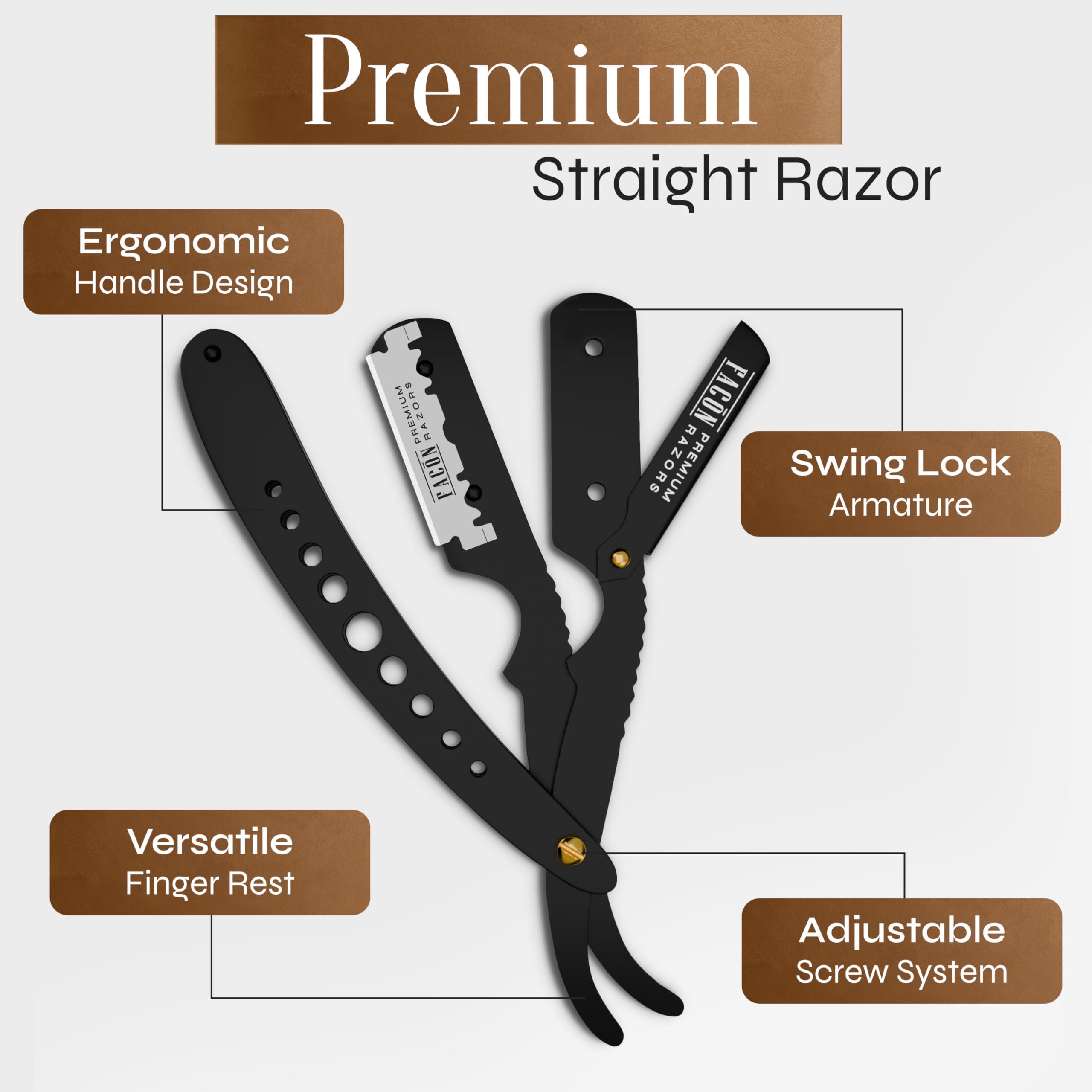 FACON 100 BLADES + Facn Professional Classic Straight Edge Barber Razor - Salon Quality Cut Throat Shavette
