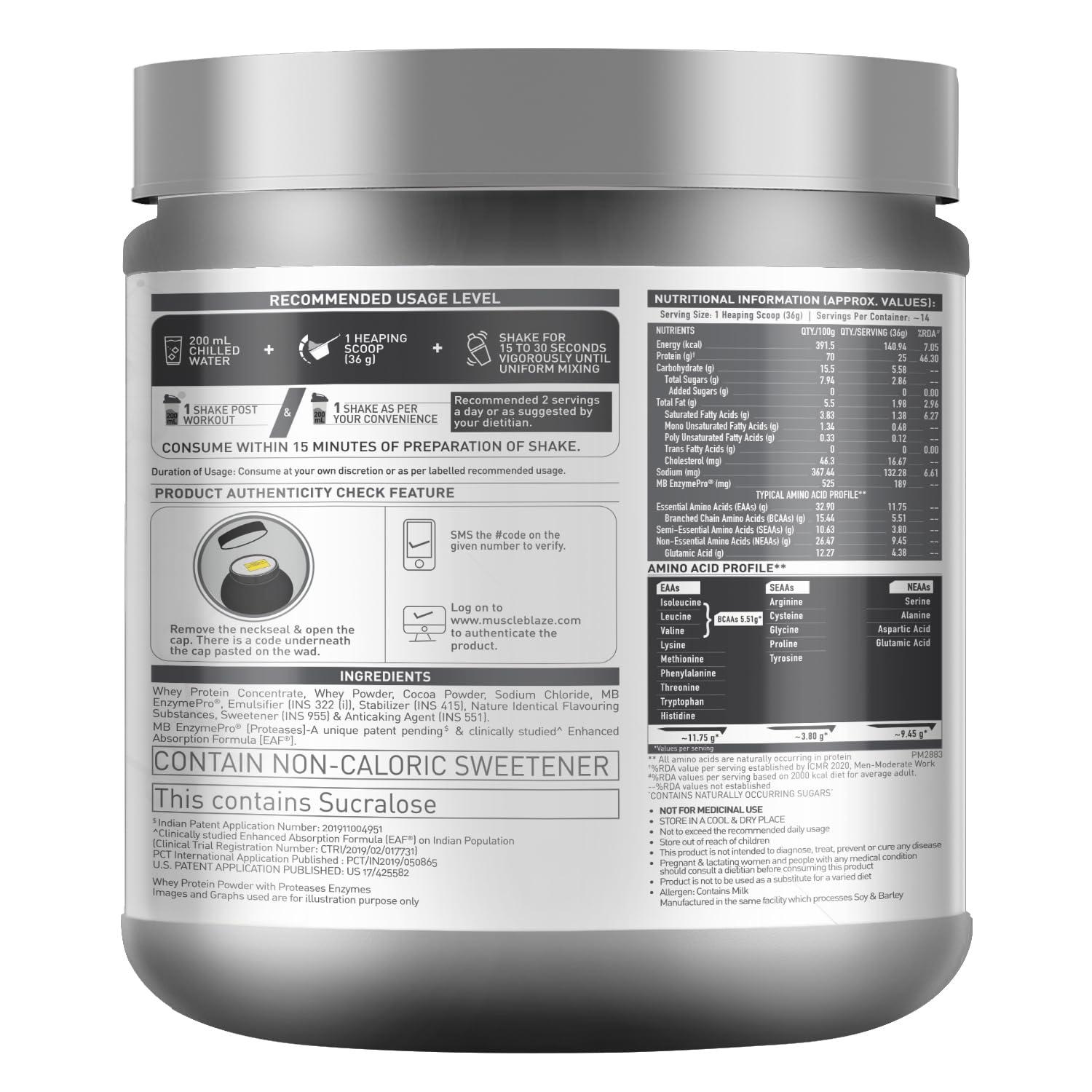 MuscleBlaze MuscleBlaze Biozyme Performance Whey Protein | Clinically Tested 50% Higher Protein Absorption | Informed Choice UK, Labdoor USA Certified & US Patent Filed EAF (Rich Chocolate, 500 g / 1.1 lb)