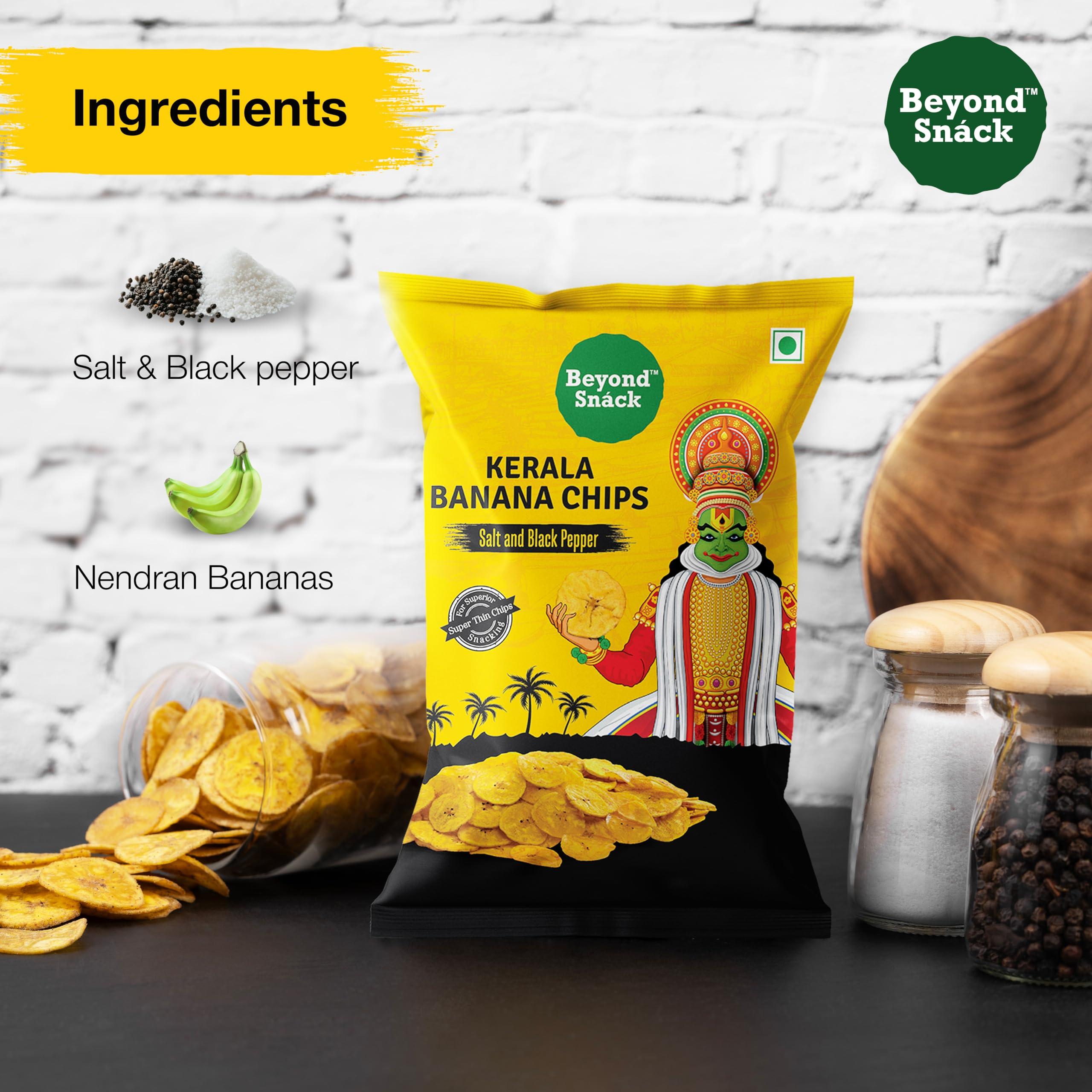 Beyond Snáck Beyond Snack Kerala Banana Chips Thin Cruchy Crispy Snacks Salt and Pepper Flavour 300g (100g*3) - Family Pack