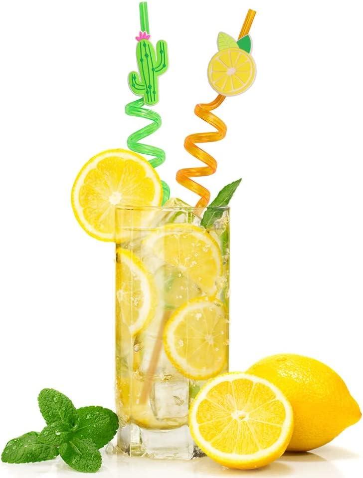 TWIN SEVEN TWIN SEVEN® Reusable Plastic Drinking Party Curly Straws for Kids, Birthday Decorations, Girls Party, Flavors Smoothie, Milkshakes – Cartoon Character (Pack of 4)