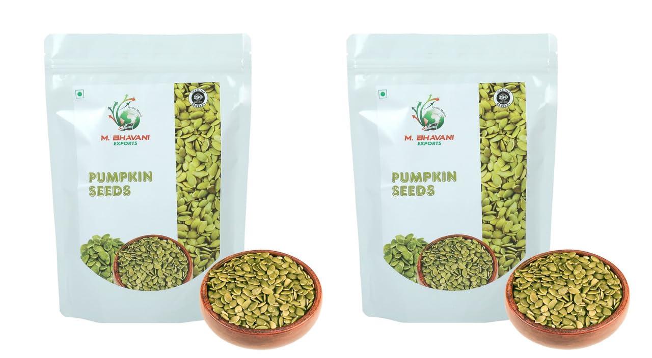 M.BHAVANI M.BHAVANI Raw Pumpkin Seeds 100gm | Pumpkin Seeds for Eating | Unroasted Pumpkin Seed | Healthy Snacks | Diet Food | Immunity Booster | High Protein Rich Superfood (Pack Of 2)