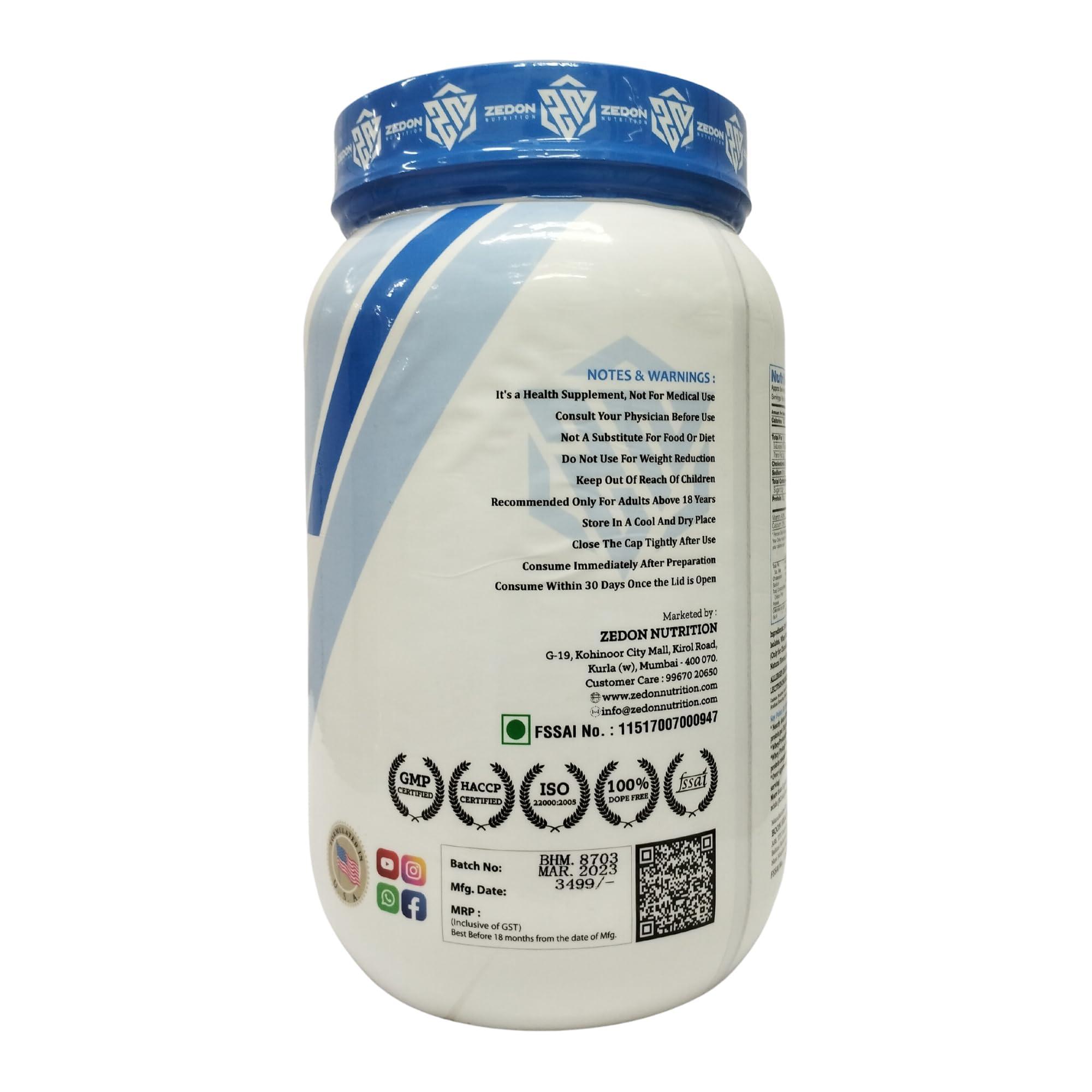 Zedon Nutrition Zedon Nutrition Premium 100% Whey Isolate Protein Source | 25g Protein, 5.5g BCAA | Lean Muscle Gain | Vegetarian, Gluten-Free Whey Protein Supplement (Cookies and Cream, 1 KG)