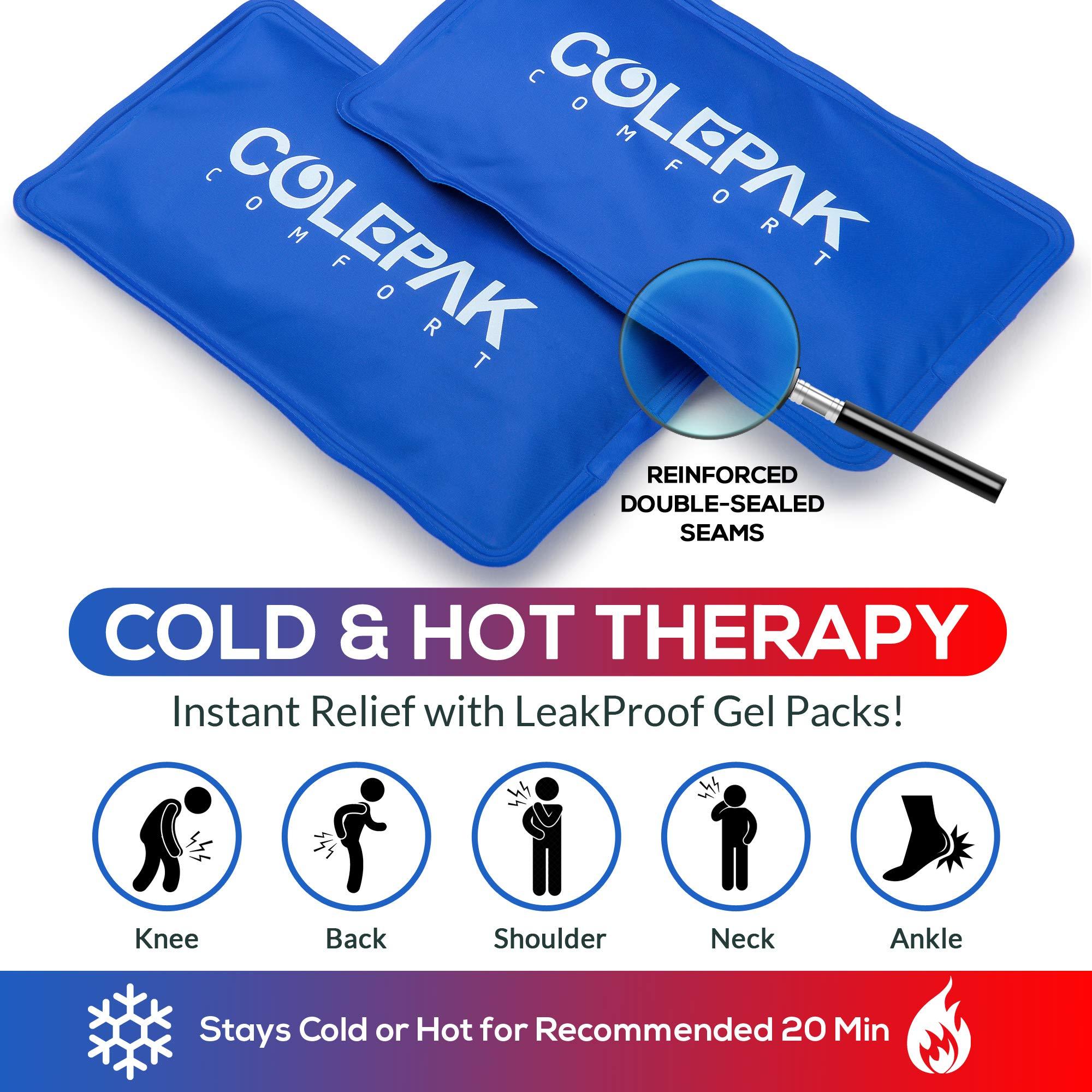 ColePak Comfort ColePak Comfort Ice Packs for Injuries - 2 Reusable Hot Cold Gel Pack & 1 Wrap Pouch - Adjustable Velcro Straps