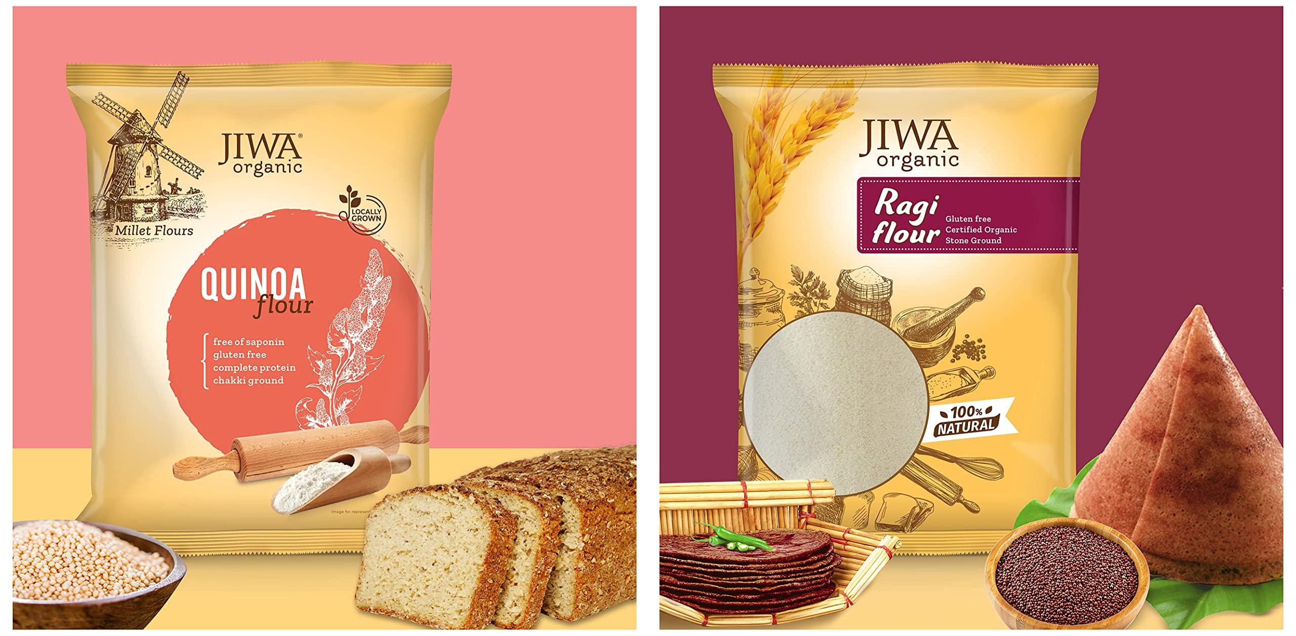 JIWA healthy by nature JIWA healthy by nature Organic Ragi Flour, 1 Kg & Organic Quinoa Flour, 900 g (Certified Organic & Gluten Free)