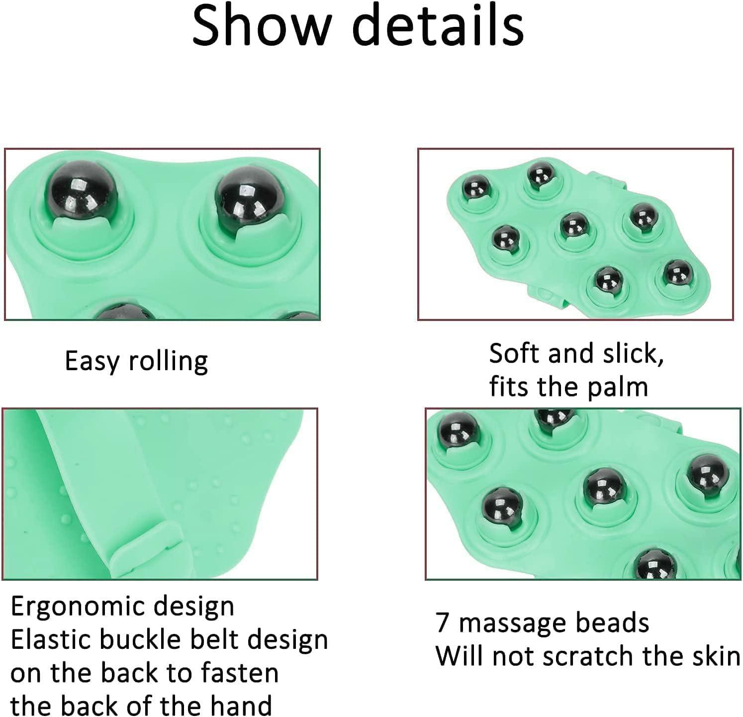 KESESU KESESU Glove Massager Palm Shaped Hand Massage Manual 7 360-degree-roller Mental Roller Ball, Glove Muscle Relax Slimming Magnetic Bead Body Massager (Green)