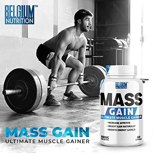 Belgium Nutrition Belgium Nutrition Bulk Gain Mass & Weight Gainer Capsule for Fast Weight & Muscle Gain, Muscle Building Weight Lifters Supplement Muscle Growth, Stamina & Strength - Men & Women, 60 Cap. | Free Shaker