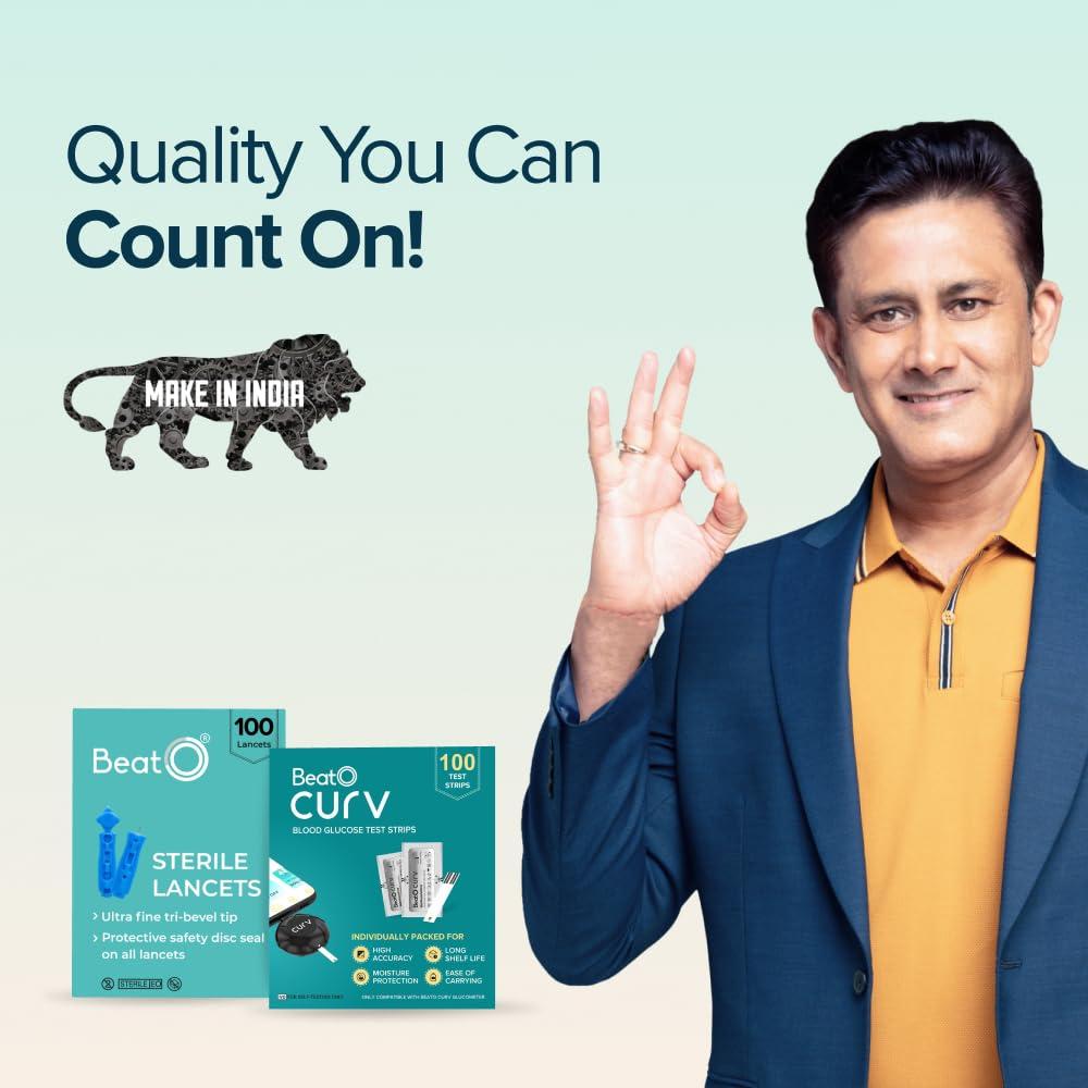 Beato BeatO CURV - Blood 100 Glucose Test Strips & 100 Lancets