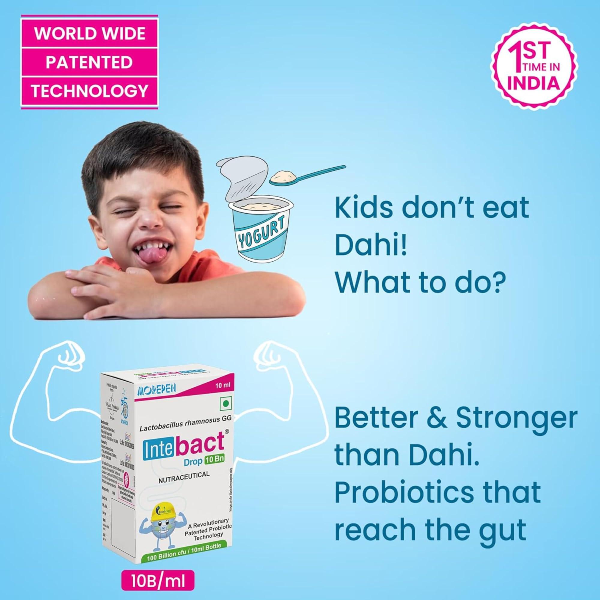 Dr. Morepen Morepen INTEBACT PROBIOTIC DROPS 10BN CFU|Supplement for Gut Health - 10 ml pack of 2