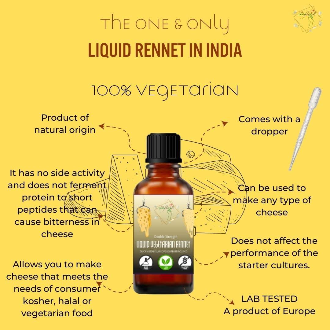 Alla's Posh Flavors Alla\'s Posh Flavors Cheesemaking Liquid Veg Rennet | 100% VEG | Make Mozzarella & Burrata starting from 1 Litre Milk | 3 drops per liter | 5 ml Plastic Dropper Bottle | Lab Tested (30ml)