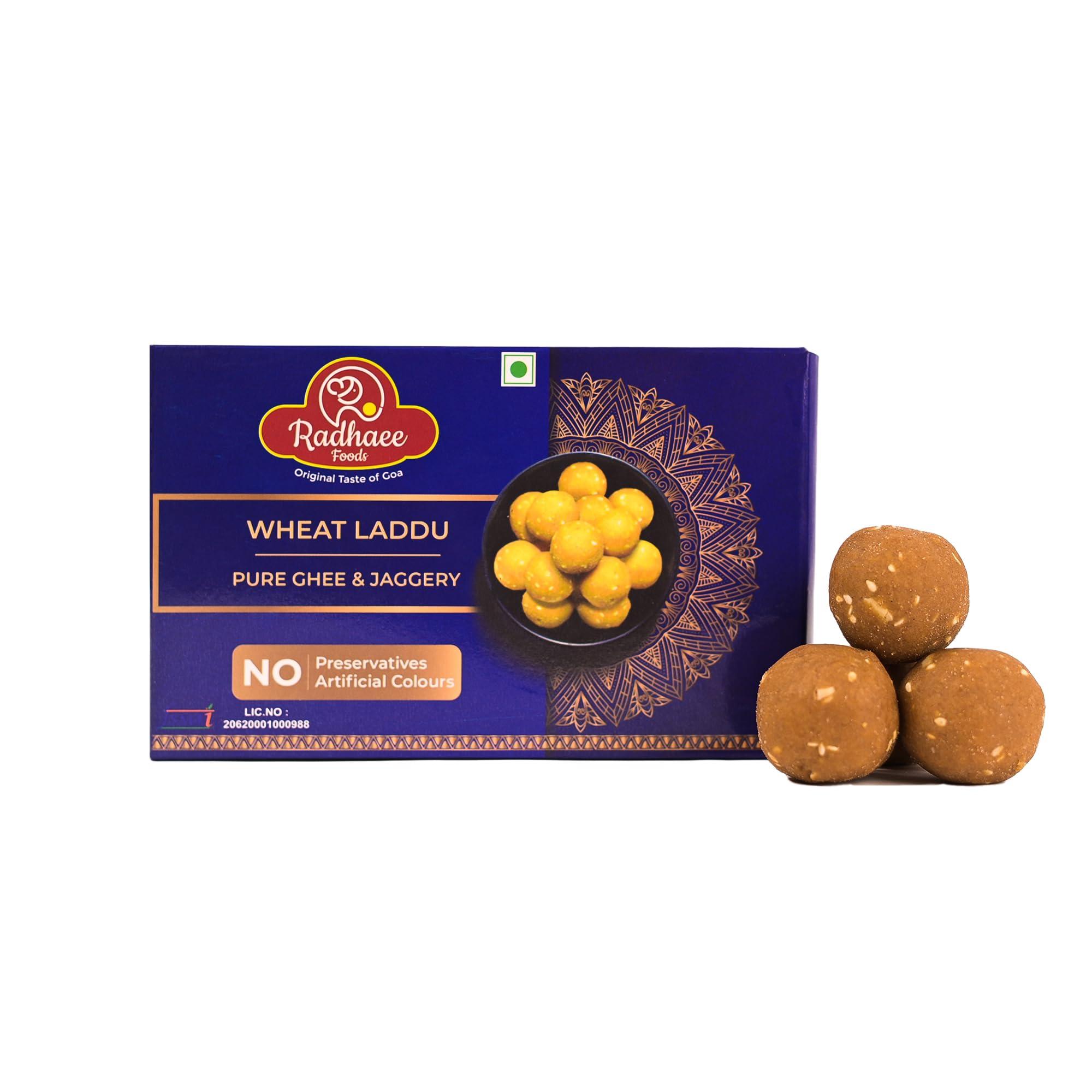 Radhaee Foods Original Taste of Goa Chemical Free Jaggery & Pure Cow Ghee based Wheat Laddu 250GM
