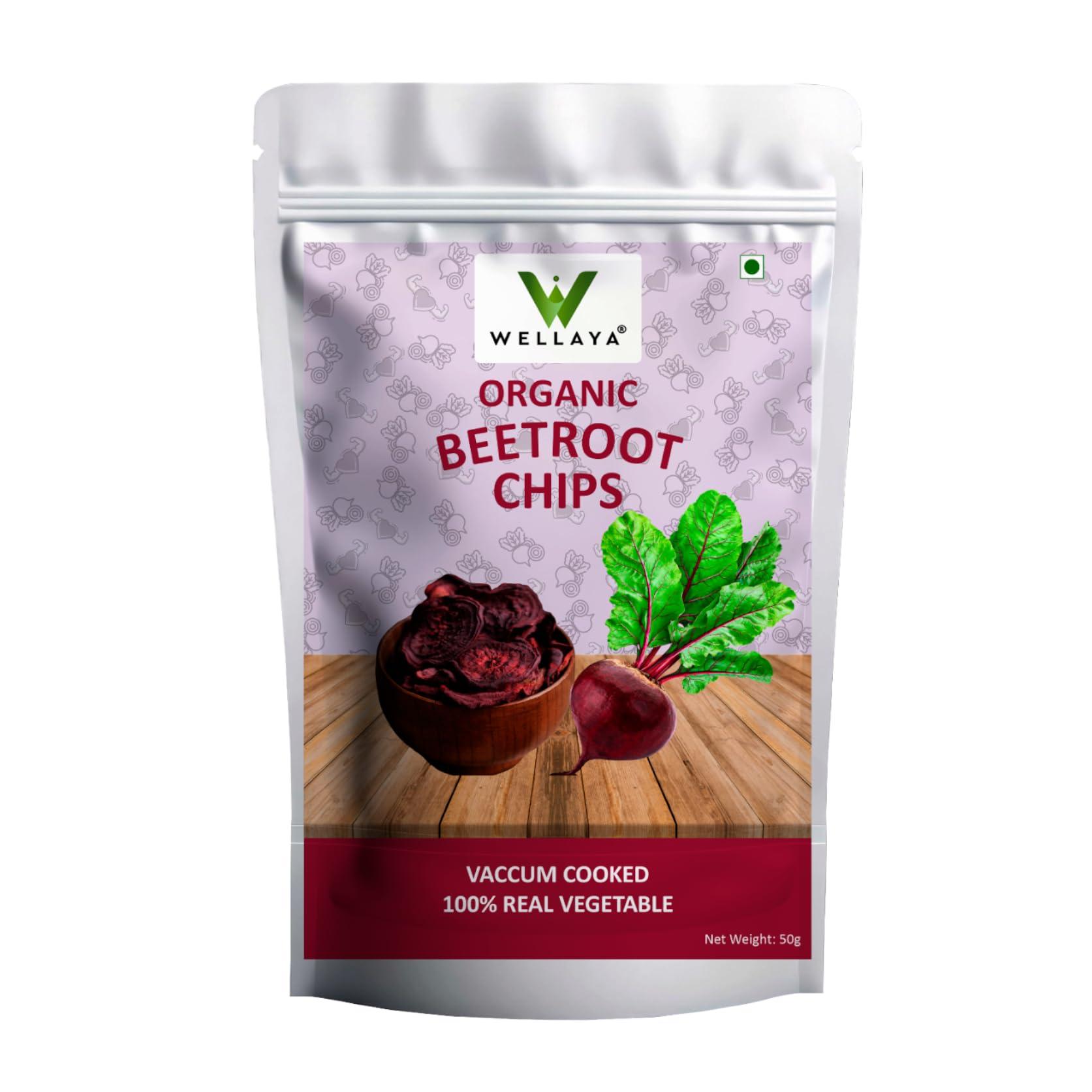 WELLAYA Wellaya Beetroot Chips | 150g | Vacuum Cooked |Gluten Free | Vegan Friendly Snack | No Artificial Flavour | Real Vegetable Chips | Crispy & Healthy (Pack of 3x50g)