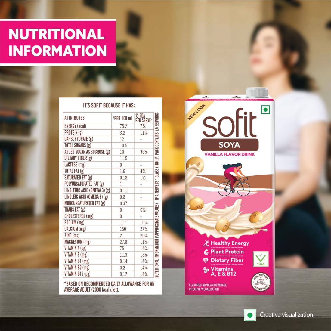 SOFIT Sofit Soya Drink Vanilla, 1000ml| Vegan Drink |Enriched with plant protein, dietary fibers, vitamins and calcium | Lactose Free | Gluten Free | Preservatives Free (Pack of 2)