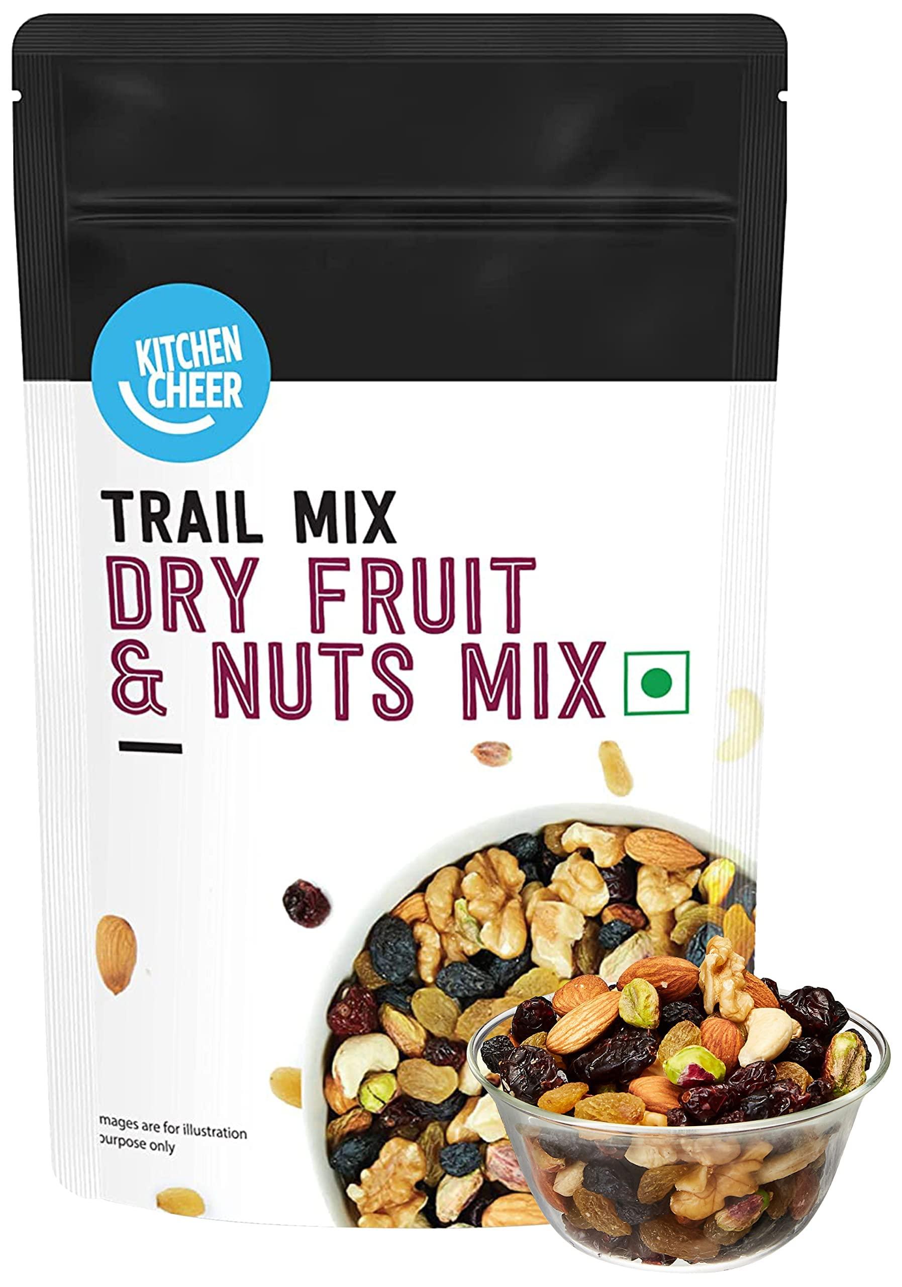 Amazon Brand - Kitchen Cheer Amazon Brand - Kitchen Cheer Dry Fruits and Nuts Mix | 200g Pouch | (Contains Roasted Almonds, Pistachios, Cashews and Walnuts Along With Dried Cranberries, Black Raisins & Indian Raisins)