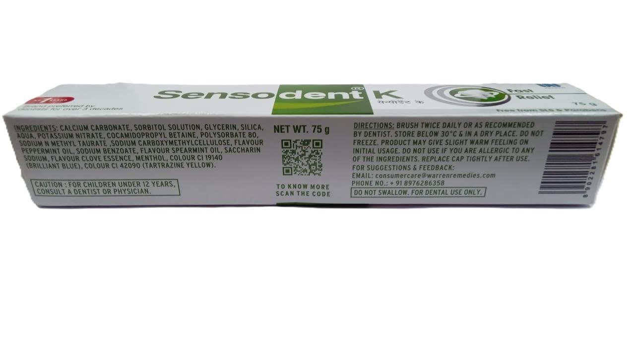 Warren Remedies Sensodent K Fast Relief Toothpaste - 75 gm, Pack Of 2