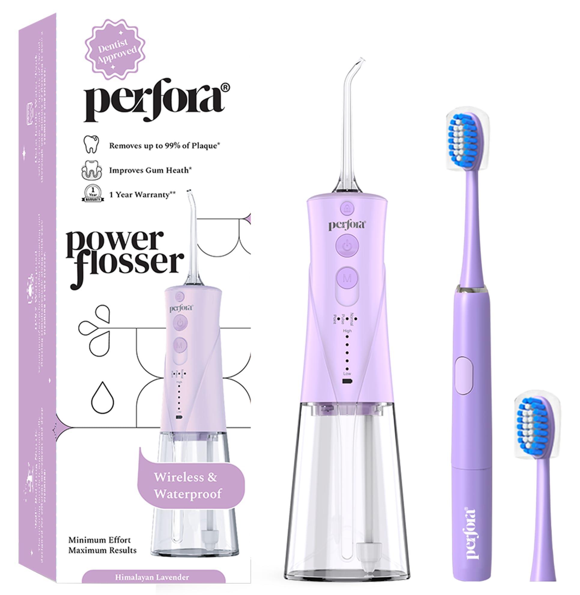 Perfora Perfora Power Water Dental Flosser | 1 Year Warranty | Floss, Electric Toothbrush, Dental Flosser For Teeth Oral Care, 3 Modes - Electric Brush 002 & Flosser Combo|Himalayan Lavender & Lilac Lavender