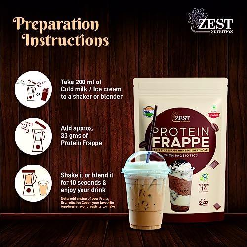 ZEST NUTRITION Zest Nutrition Cafe Style Premium Frappe Powder with Plant Based Protein (14g) and Probiotics Premix for Ice Cold Coffee, Shakes & Smoothies, Rich and Creamier with Nutrients, (Vanilla Flavour)- 200g