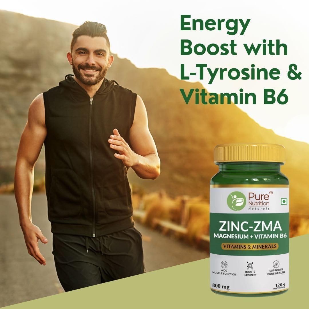 PURE NUTRITION NATURAL TREASURES Pure Nutrition Zinc ZMA Supplements for Men and Women | Zinc Magnesium Tablets for Muscle Recovery, Bone Support, Stress Relief and to Enhance Sleep Quality (120 Tablets)