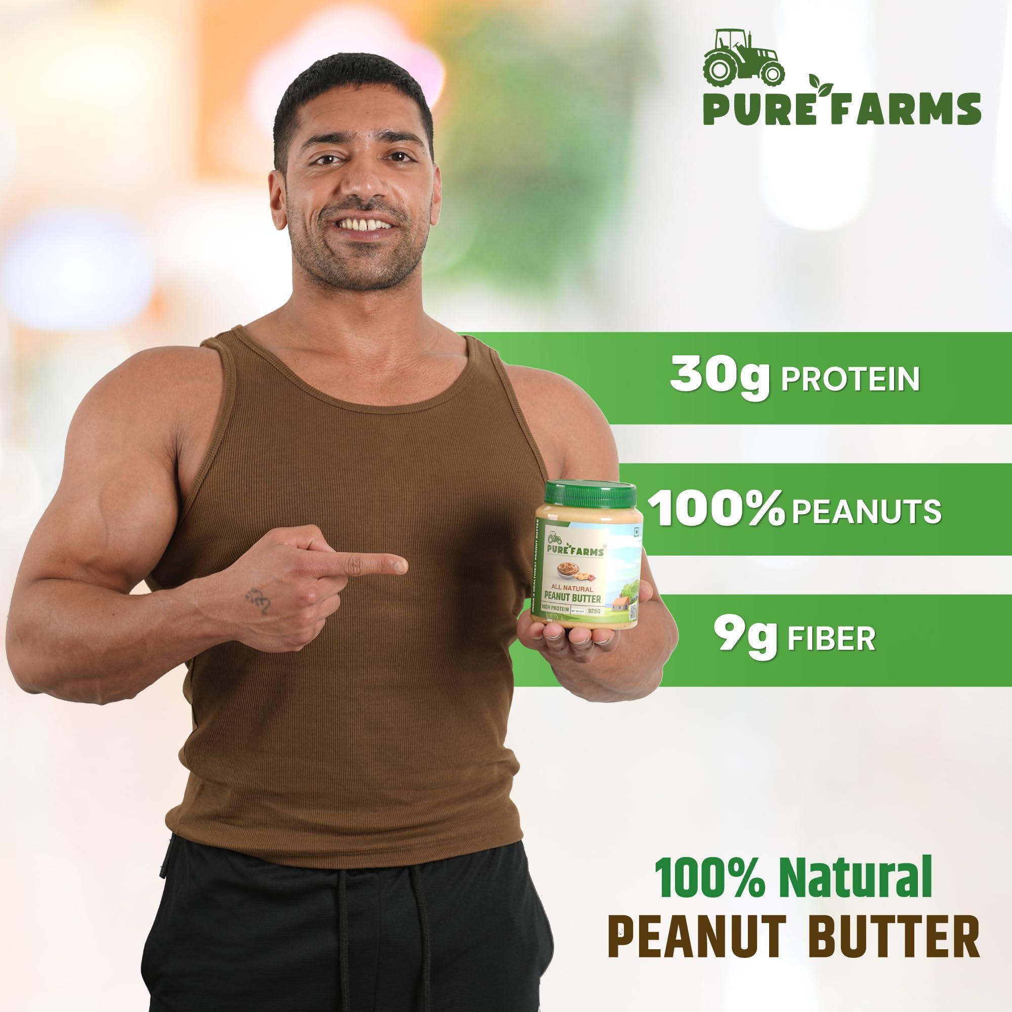 PURE FARMS PURE FARMS All-Natural, Single-Ingredient Peanut Butter, 325gm Pack | Keto-Friendly, Crunchy Peanut Butter 100% Natural with unadulterated Peanut flavor