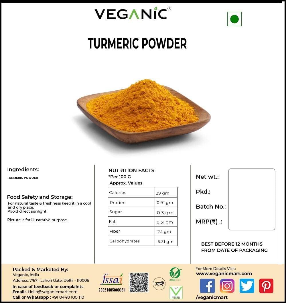 Veganic Veganic Organic Turmeric Powder Haldi Powder Natural Haldee Pasupu podi (400 g) For Cooking Drinking Milk Face Skin Tan Removal