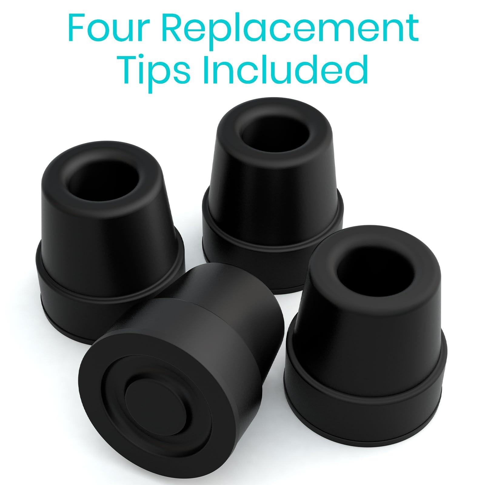 VIVE Vive Quad Cane Tips (Set of 4) - Heavy Duty 1/2 inch Replacement Rubber Foot - Black Attachment Base Grip - Accessories for Walking and Standing Stick - Durable End for Women, Men, Seniors, Elderly