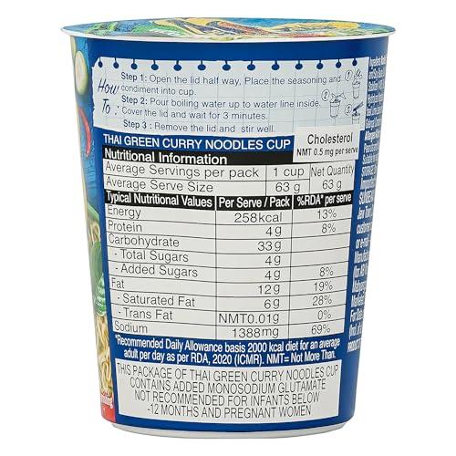 Blue Dragon Blue Dragon Instant Cup Noodle - Thai Green Curry Cup Noodle | Easy to Making | Vegetarian Food | No Preservative & Artificial Colors | Instant Cup Noodle - 63gm