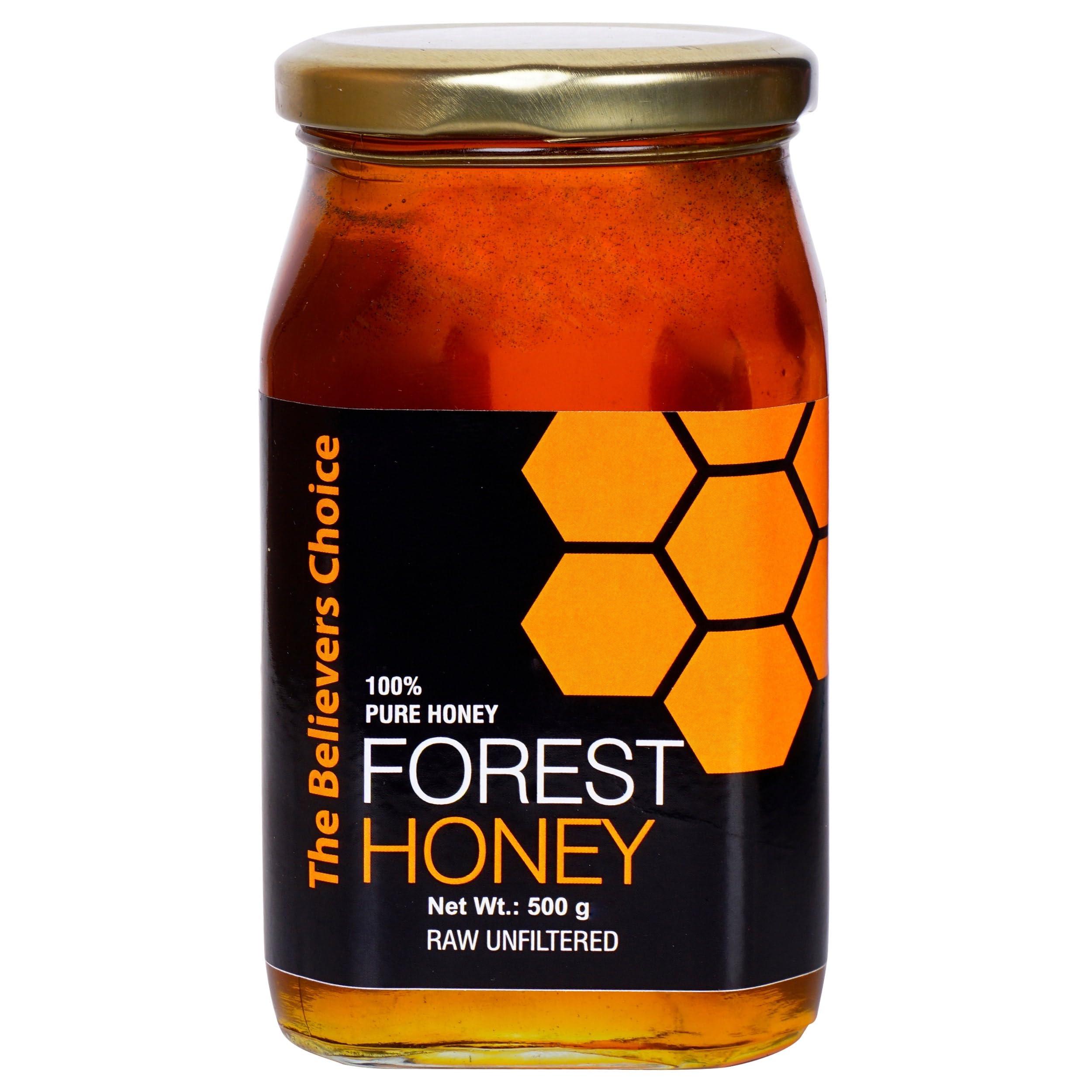 The Believers Choice The Believers Choice Raw Organic Forest Honey, Wild, Unprocessed, Unheated, Non Pasteurized, Original Honey 100% Pure and Natural, Collected from Deep Forest , 500 Gram jar