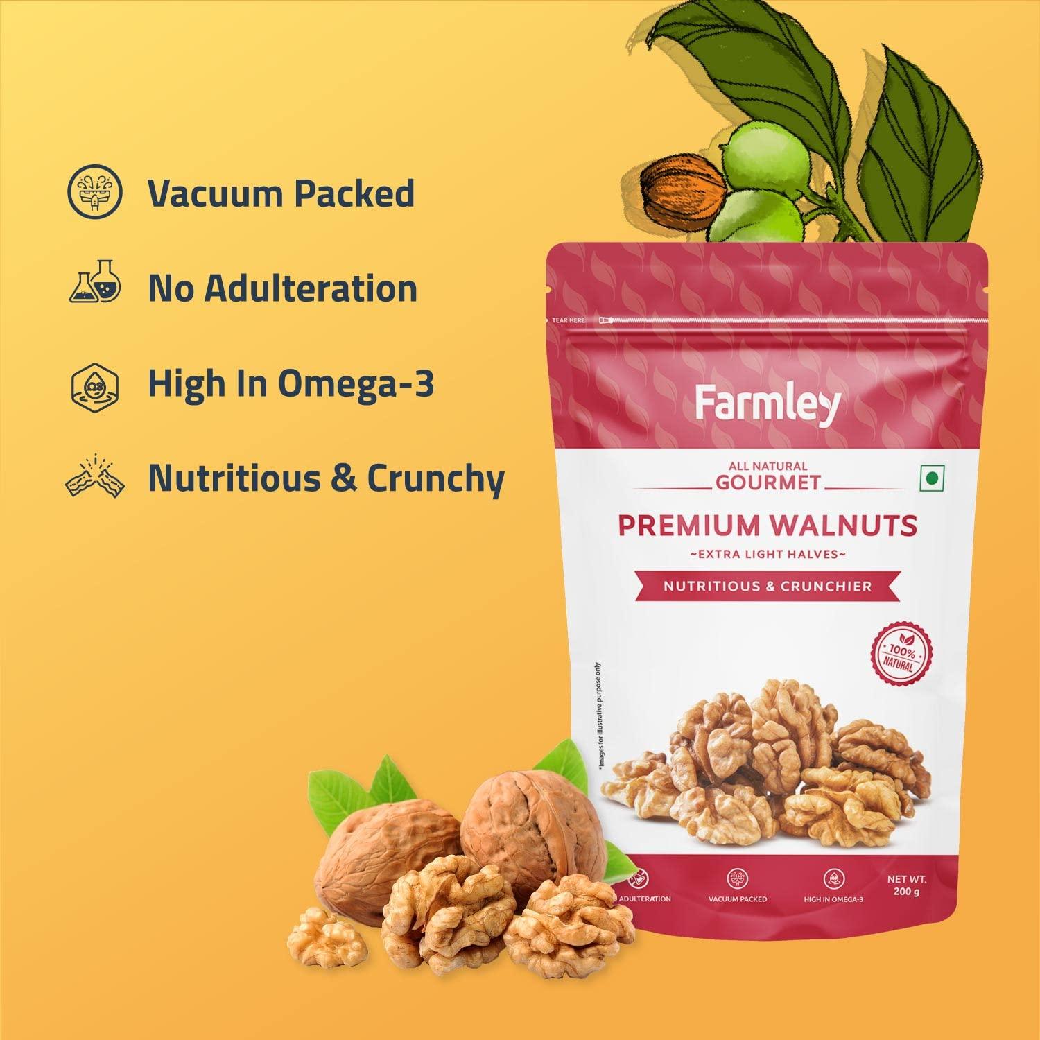 Farmley Farmley Premium Chile Walnut Kernel | 4 x 200 g | Walnuts Without Shell, Akhrot, Dry Fruits, Natural Akhrot Giri, Rich in Proteins & Antioxidants (Pack Of 4)