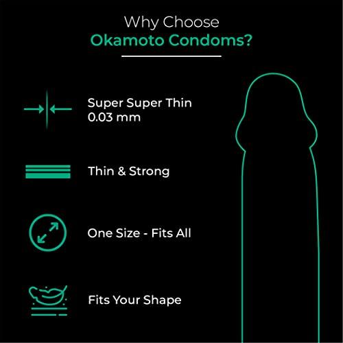 OKAMOTO Okamoto Condom | Ultra Thin Condoms for Men | Thinnest Premium Snug Fit Condoms | Made In Japan | 0.03 mm thin | 003 Realfit (Pack of 2)