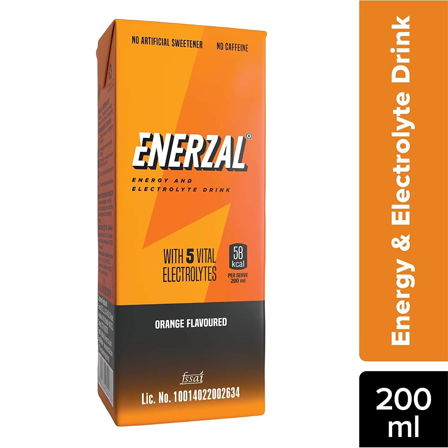 Enerzal Enerzal Energy & Electrolyte Drink Orange Flavour Liquid 200ml | Pack of 30 with 6 Units Complimentary