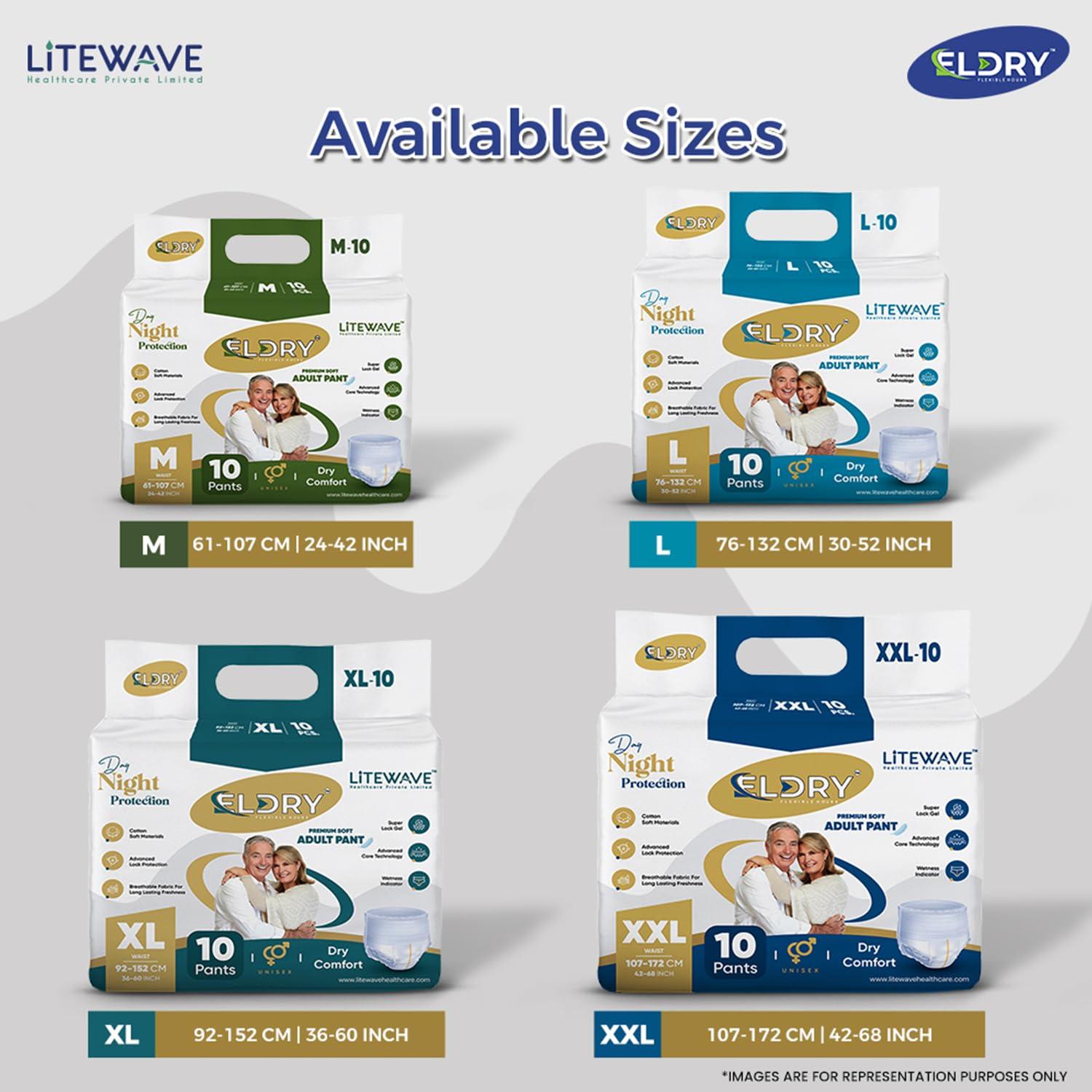 ELDRY ELDRY Unisex | Premium Soft Adult Pant Style Diapers | 80 Counts | (XXL) Size 107-172 Cm (42\'\'-68\'\' Inch) | Leakproof, Wetness Indicator, 12 hrs Overnight Protection | (Pack of 8)