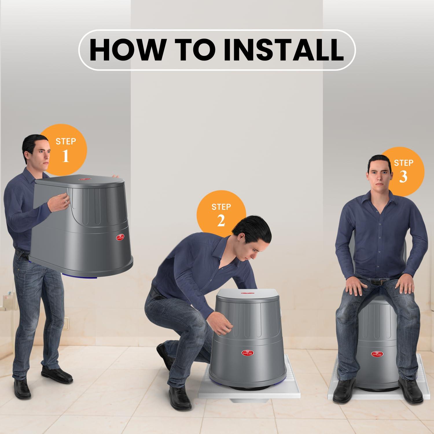 EASYCARE EASYCARE Heavy Duty Portable Indian to Western Toilet Converter | Commode Stool for Patients, Adults, Elderly, Kids, Handicap | Portable Toilet Seat | Toilet Chair I Capacity Upto 125 Kgs