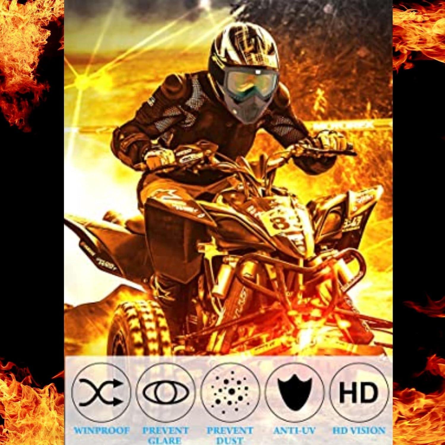 Fariox FARIOX Motocross Bike Riding Goggles Glasses with Face mask Dust Mask with Detachable Motorcycle Oculos Gafas and Mouth Filter for Open Face Vintage Helmets (Yellow)