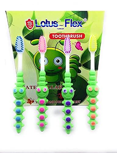 Zeniso Zeniso® Lotus Flex Kid's Caterpillar Design Ultra Soft Toothbrush with Hygienic Cap (Multicolour)- Pack of 4 Pieces