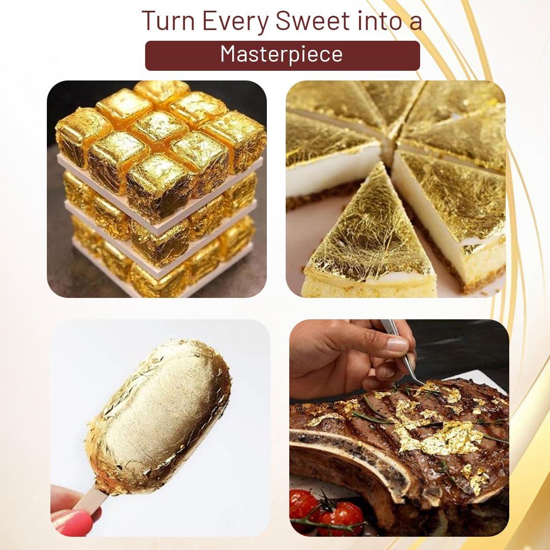 AMEE Amee Edible Gold Leaf Vark | 24K Gold Leaves | For Sweets Decoration, Cakes and Ayurvedic Medicine (3X5Inch - (4 Leaves Sheet X 1 Packet))