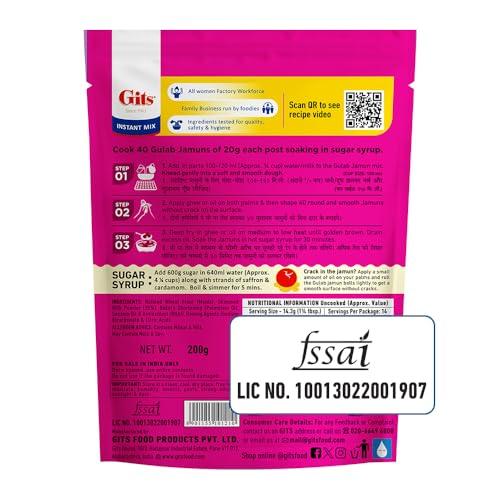 Gits Gits Instant Gulab Jamun Dessert Mix, Makes 40 per Pack, Pure Veg, Delicious Indian Dessert and Mithai, 400g (Pack of 2, 200g Each), White