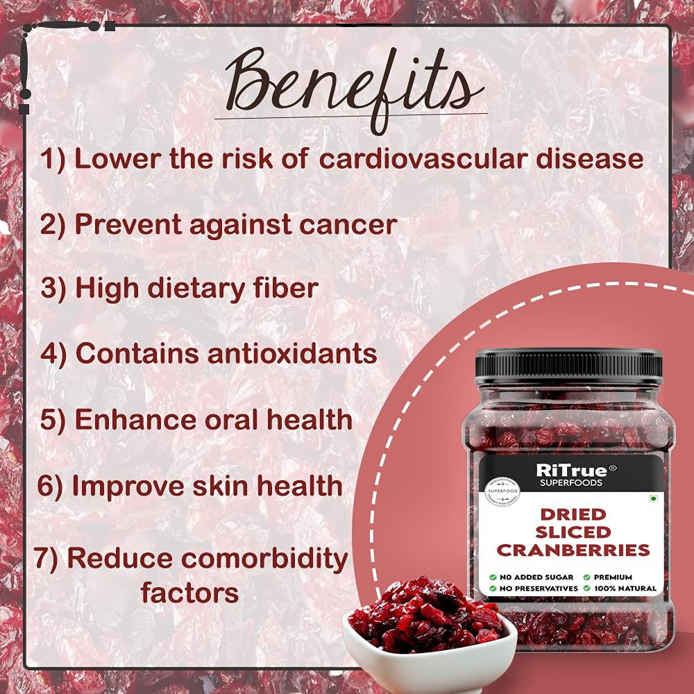RiTrue RiTrue - Dried Sliced Cranberry - 500 Gm Pouch - (Gluten Free, Vegan & NON GMO) Organic Unsweetened Cranberries Dry Fruits