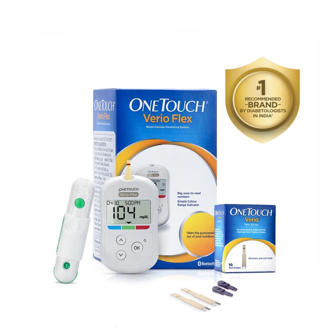 OneTouch OneTouch Verio Flex glucometer machine | Sync your results with OneTouch Reveal mobile app| Simple & accurate testing of blood sugar levels at home | Global Iconic Brand | FREE 10 Test Strips + 10 Sterile Lancets + 1 Lancing device