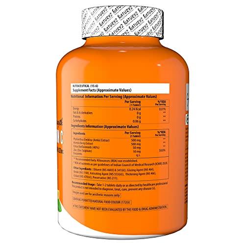 Naturyz Naturyz Double Strength Natural Vitamin C & Zinc Supplement with Amla, Acerola Cherry, Citrus Bioflavonoids rich in Antioxidants for Immunity Support & Skincare pack of 2 (120 Vegetarian tablets)