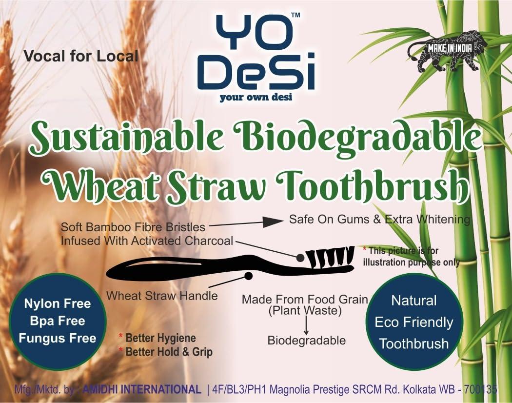 YO DeSi - your own desi YO Desi- Eco-Friendly Biodegradable Toothbrush, Charcoal activated Bamboo Bristles (4pcs, BWBG)