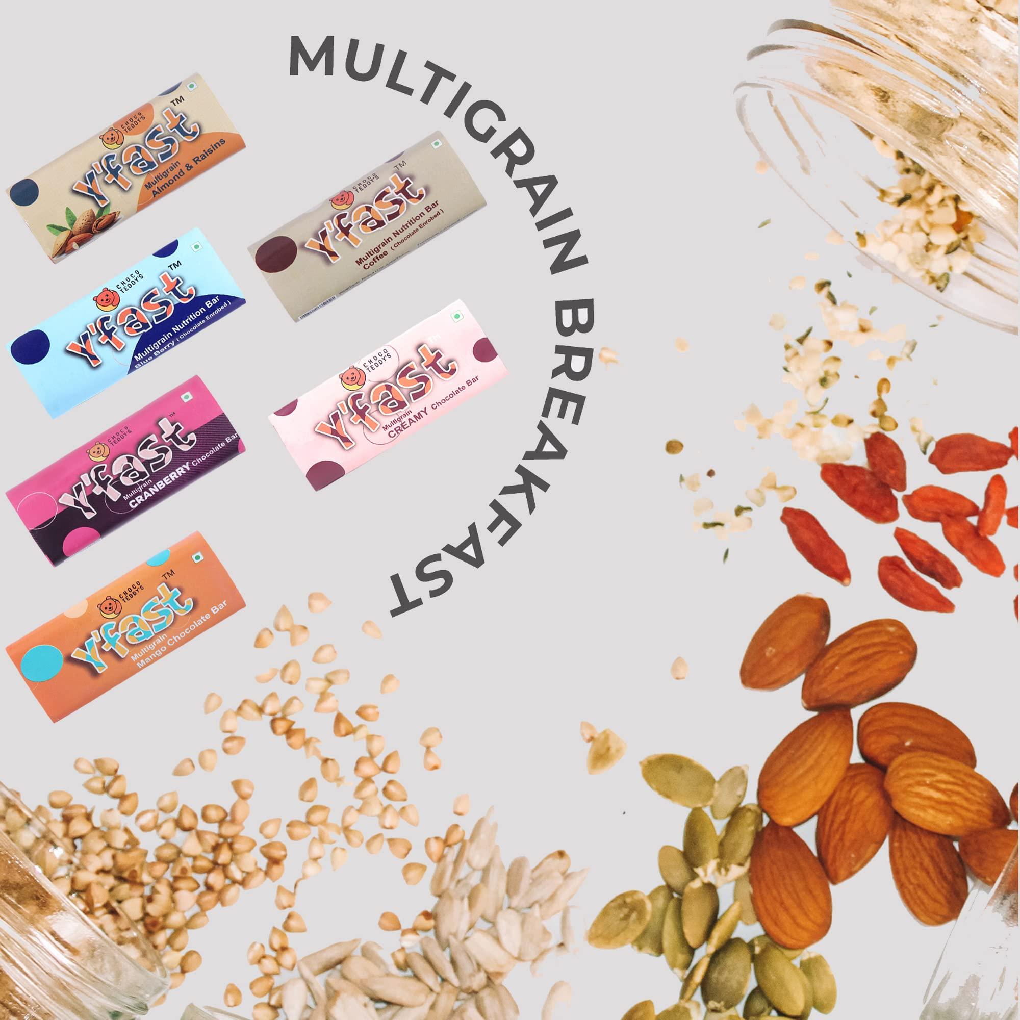 CHOCO TEDDY'S Choco Teddy\'s YFast Bars (10 Choco Bars) Multigrain Chocolate Bar Pack of 10-550 g (Cranberry)