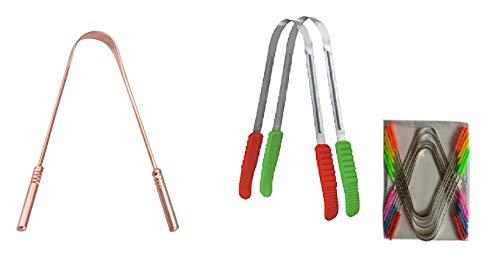 Yashvin Copper Tongue Cleaner with Copper Handle for Extra Grip Scrapers Flexible Comfortable Design For Men and Women Perfect Quality + + Extra Free - Free 10 Pieces Steel Tongue Cleaner with Plastic Handle
