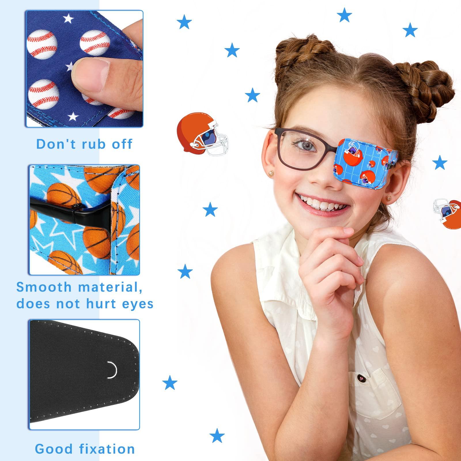 Treela Treela 8 Pcs Eye Patches for Kids, Eyepatch for Glasses to Cover Either Eye Cartoon Eye Patching Fabric Patch for Kids Boys Girls (Ball Style)