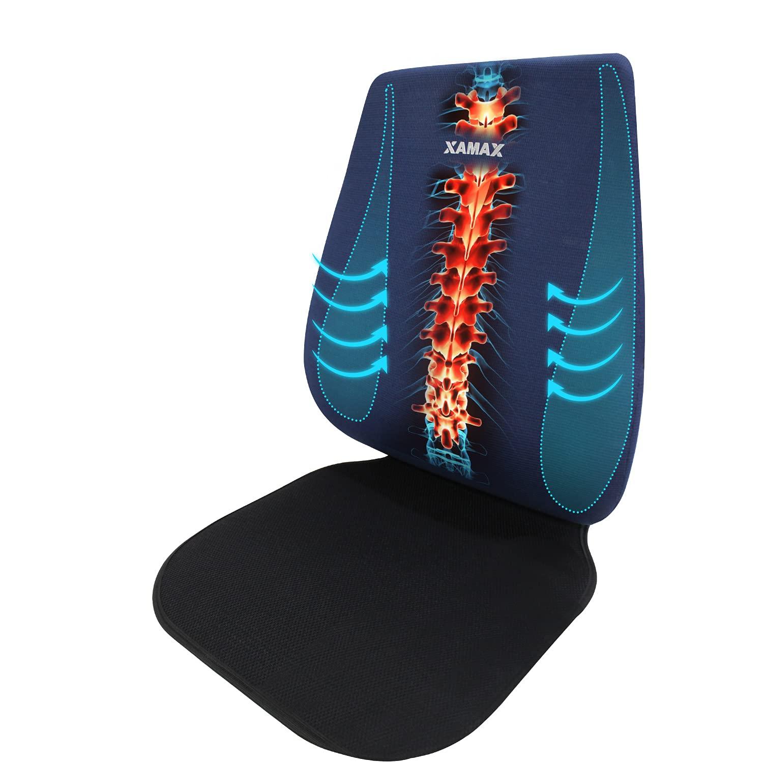 XAMAX XAMAX 2nd Generation PRO V series LUMBAR SUPPORT FULL Back Rest & ANTI SLIP EXTENSION with Advanced POLY FLEXI FOAM, Universal Size(Blue)