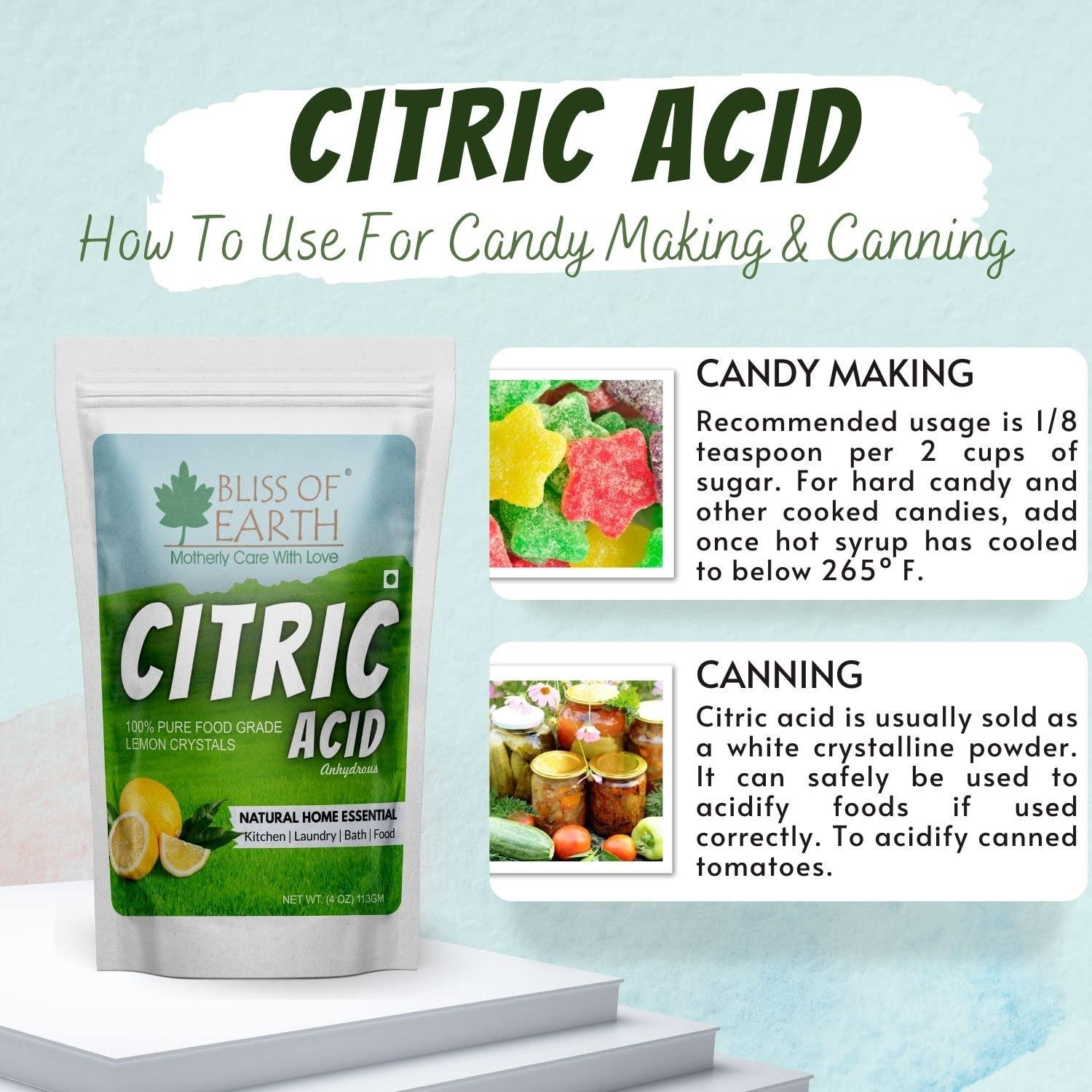 BLISS OF EARTH Bliss of Earth Citric Acid Powder For Food & Plants, Anhydrous Lemon Salt For Cleaning Purpose, 113gm