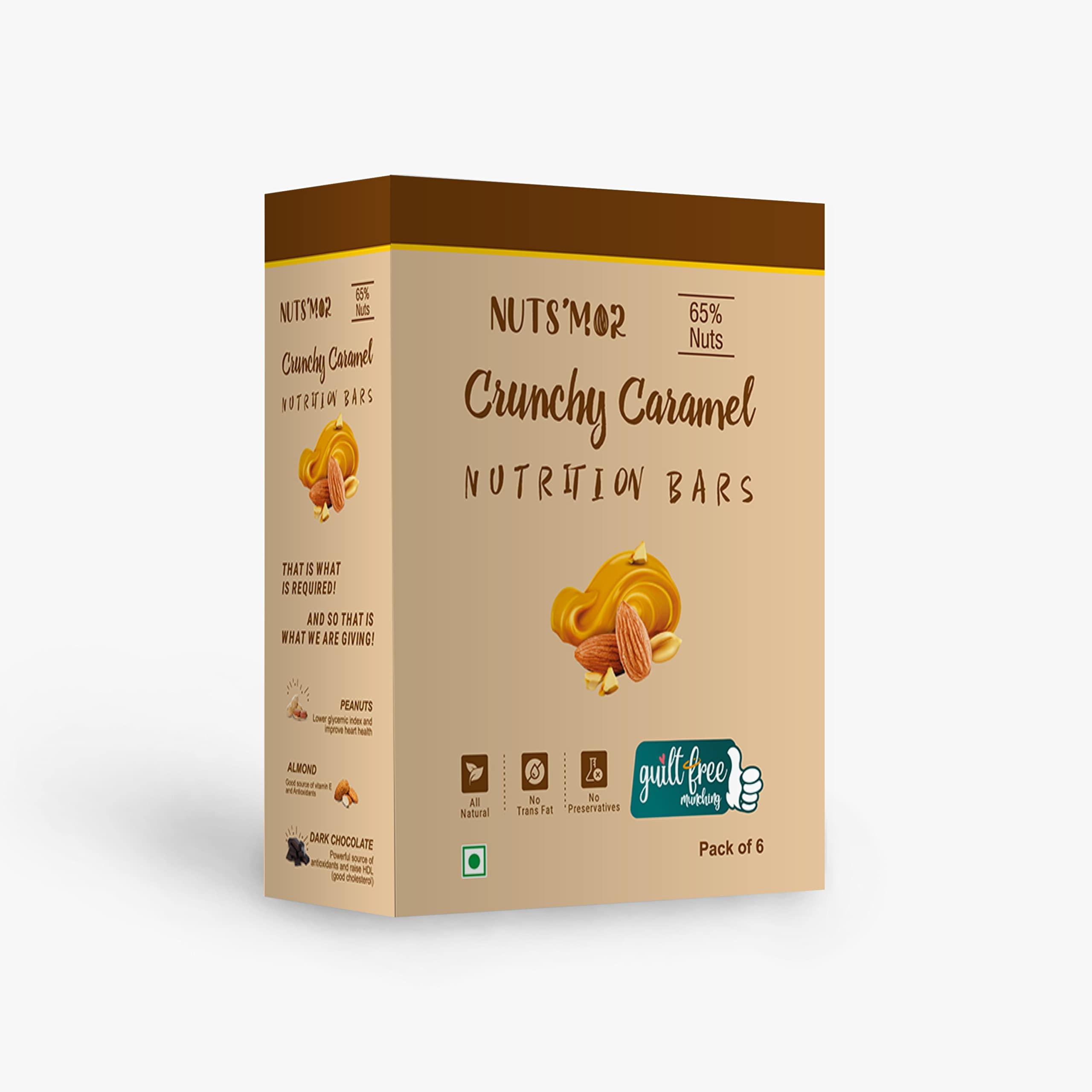 NUTS'MOR NUTS'MOR NUTRITION BAR(CRUNCHY CARAMEL) Energy Bars, Zero Trans Fats & Goodness of Honey: Pack of 6x 35g (Crunchy Caramel)