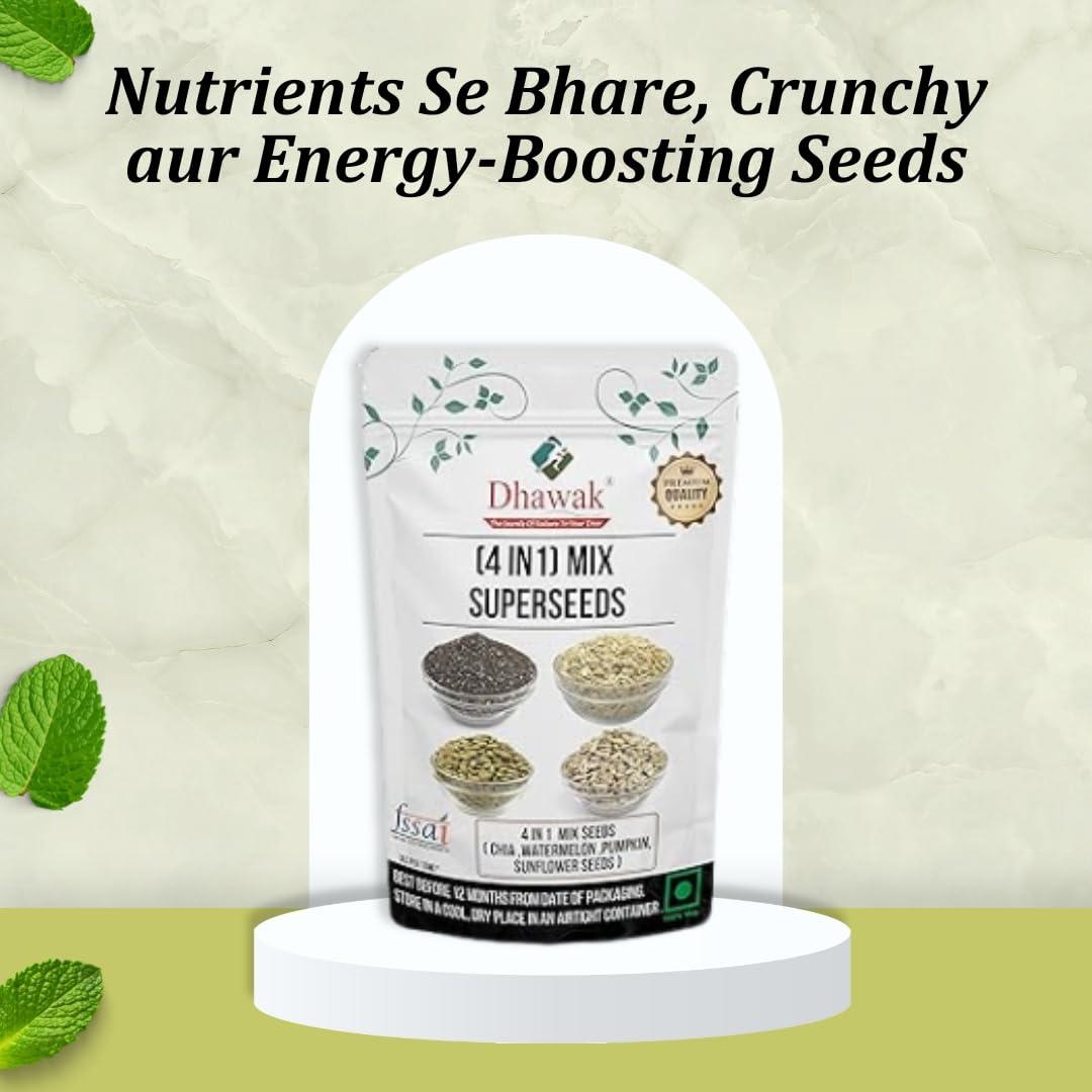 DHAWAK DHAWAK Raw Seeds Mix for Eating - 1kg -Chia, Sunflower, Pumpkin & Watermelon (250g x 4 Pack) (Super Saver Combo) (1KG. (250 x 4))