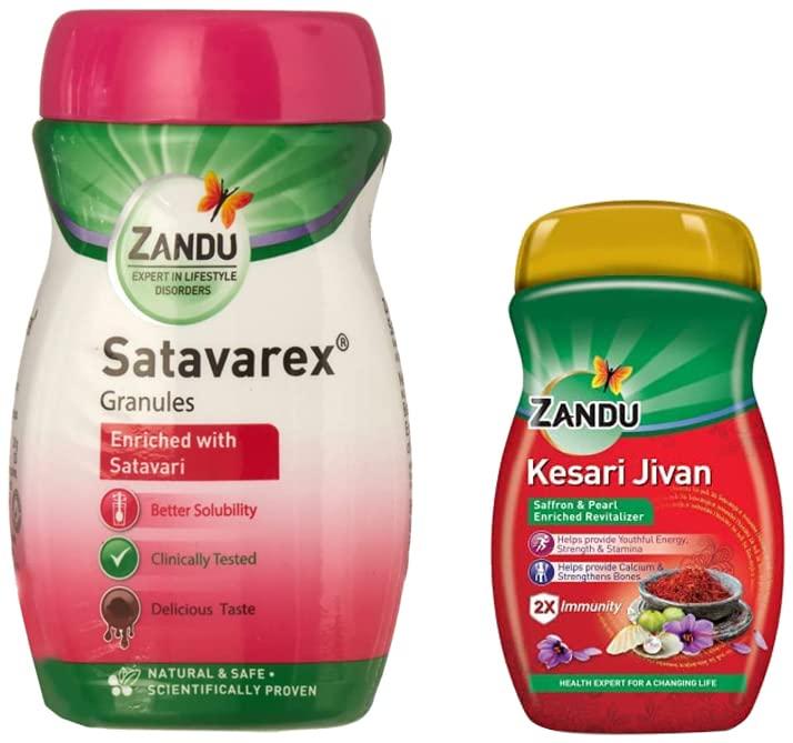 Zandu Zandu Kesari Jivan Ayurvedic Immunity Booster for Adults and Elders, Builds Energy, Strength & Stamina, Strengthens Bones, Enriched Revitalizer, 900g & Satavarex Granules, 210 g