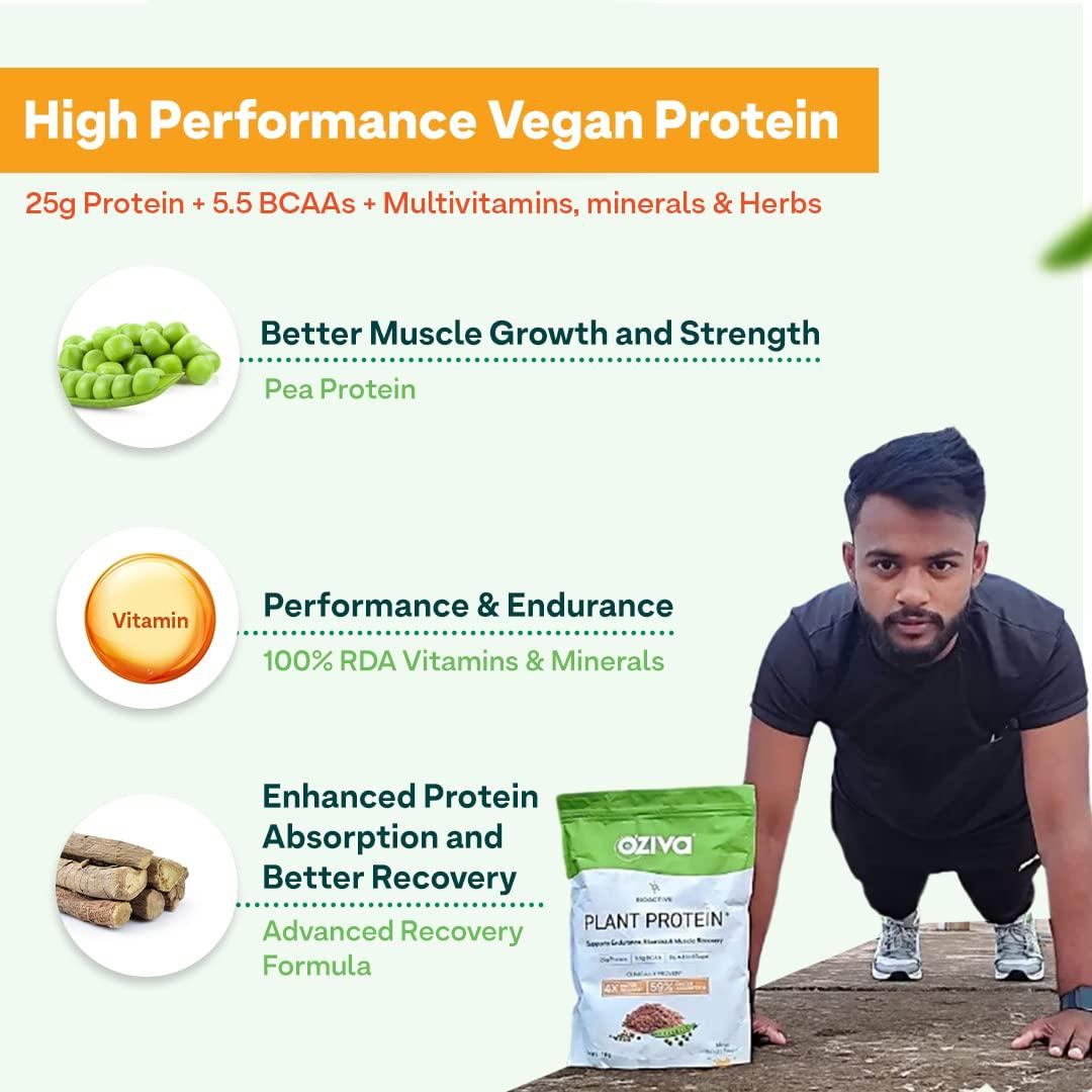 OZiva OZiva Bioactive Plant Protein for Everyday Fitness | 25g Protein - Pea Isolate | Complete Plant Protein Powder | No Added Sugar, Certified Clean & Vegan (Mango, 1kg + Shaker)
